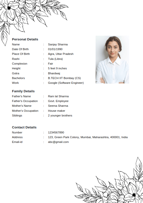 Marriage biodata template preview 1